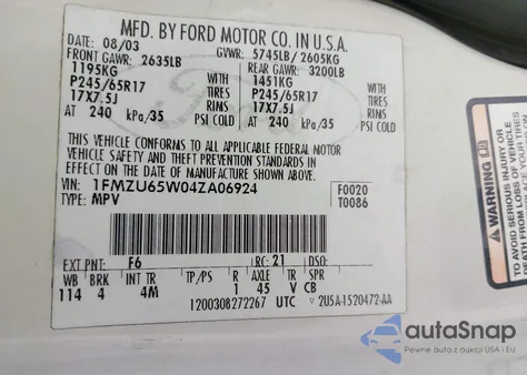 2004 Ford Explorer Limited from USA, damaged, VIN 1FMZU65W04ZA06924